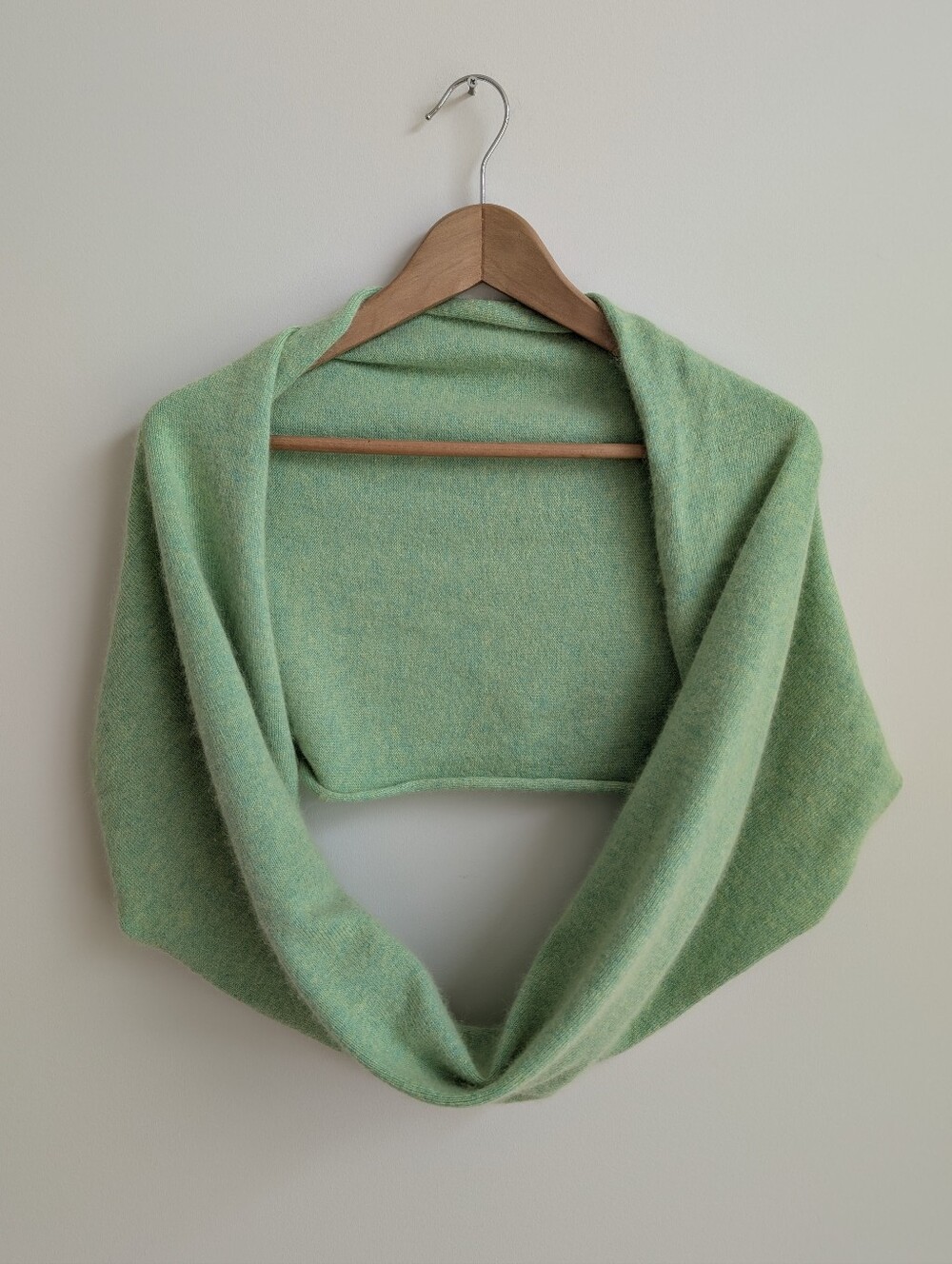 Light Apple Green Cashmere Infinity Scarf With Rolled Edges